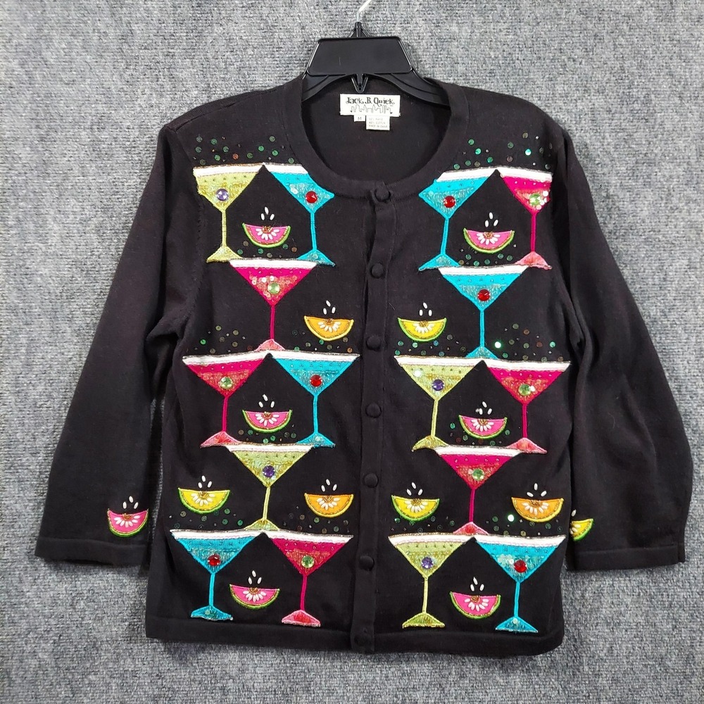 Jack B Quick Sweater Mens Medium Black Ramie Cotton Sequin‎ Cocktail Cardigan